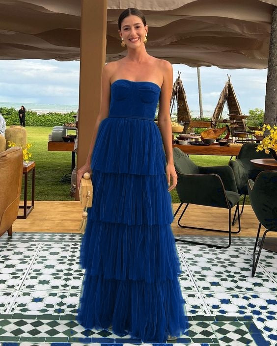 A Line Tulle Long Prom Dress Evening Party Dress