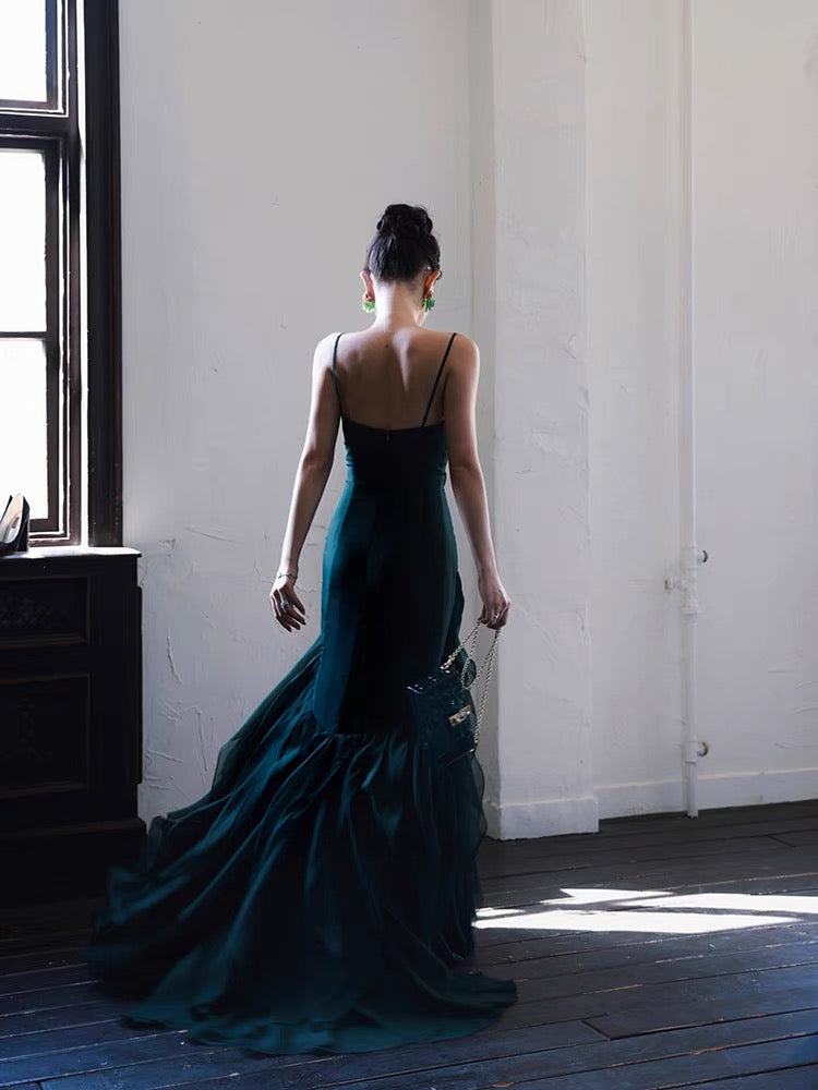 Dark Green Mermaid Ruffle Chiffon Long Prom Dress Secondary image