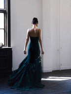 Dark Green Mermaid Ruffle Chiffon Long Prom Dress