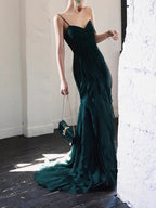 Dark Green Mermaid Ruffle Chiffon Long Prom Dress