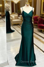 Dark Green Mermaid Satin Long Prom Dress