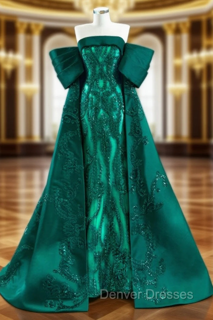 Dark Green Mermaid Satin Sequins Pleats Prom Dress Main image
