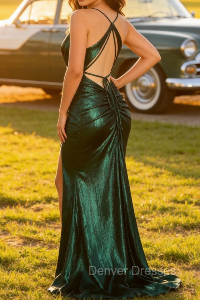 Dark Green Mermaid Spaghetti Straps Long Prom Dress with Open Back Secondary image