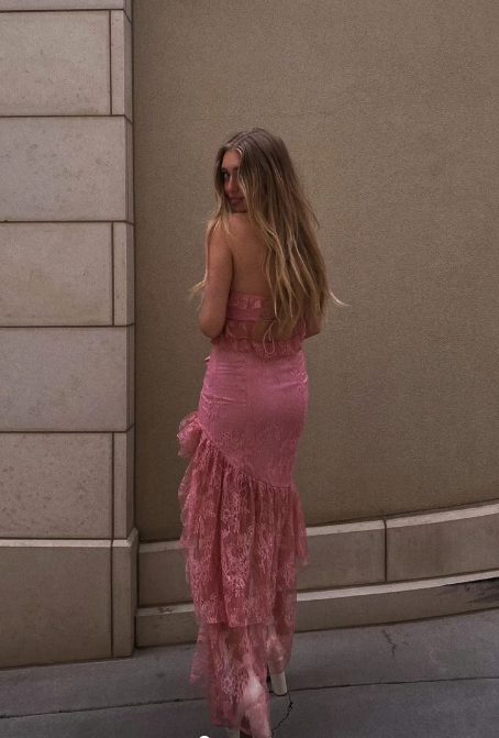 Sexy Strapless Lace Ruffle Prom Dress Long Party Dress