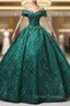 Dark Green Off the Shoulder Appliques Beading Quinceanera Dress