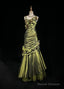 Dark Green Retro Mermaid Irregular Neckline Satin Beaded Long Prom Dress Birthday Graduation Prom Dress