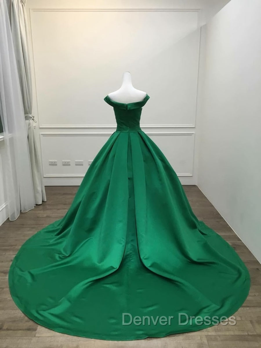 Dark Green Satin Ball Gown Long Evening Dress Prom Dress, Green Formal Dress Secondary image