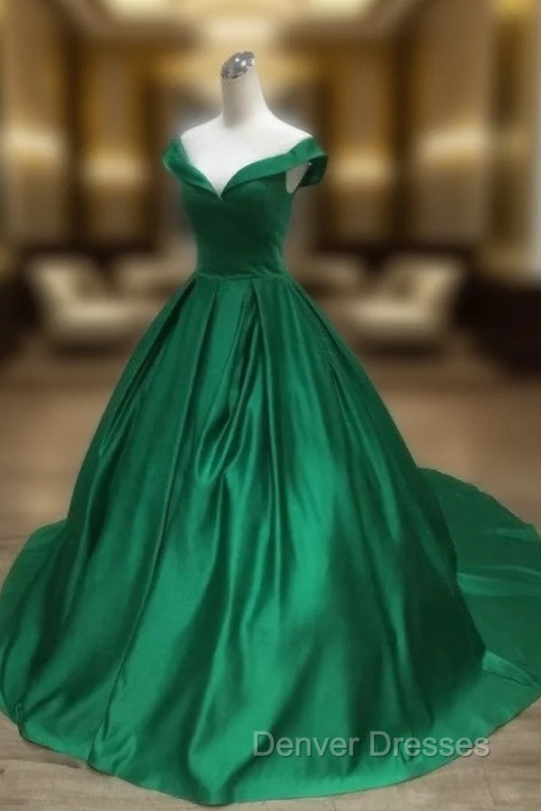 Dark Green Satin Ball Gown Long Evening Dress Prom Dress, Green Formal Dress Main image