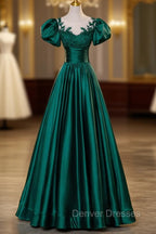 Dark Green Satin Ball Gown Sweet 16 Dress, Green Long Formal Dress Party Dress