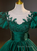 Dark Green Satin Ball Gown Sweet 16 Dress, Green Long Formal Dress Party Dress