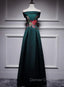 Dark Green Satin Off Shoulder Floor Length Satin Party Dress, Green Prom Dress Formal Dress