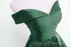 Dark Green Satin Off Shoulder Short Prom Dress, Green Homecoming Dress