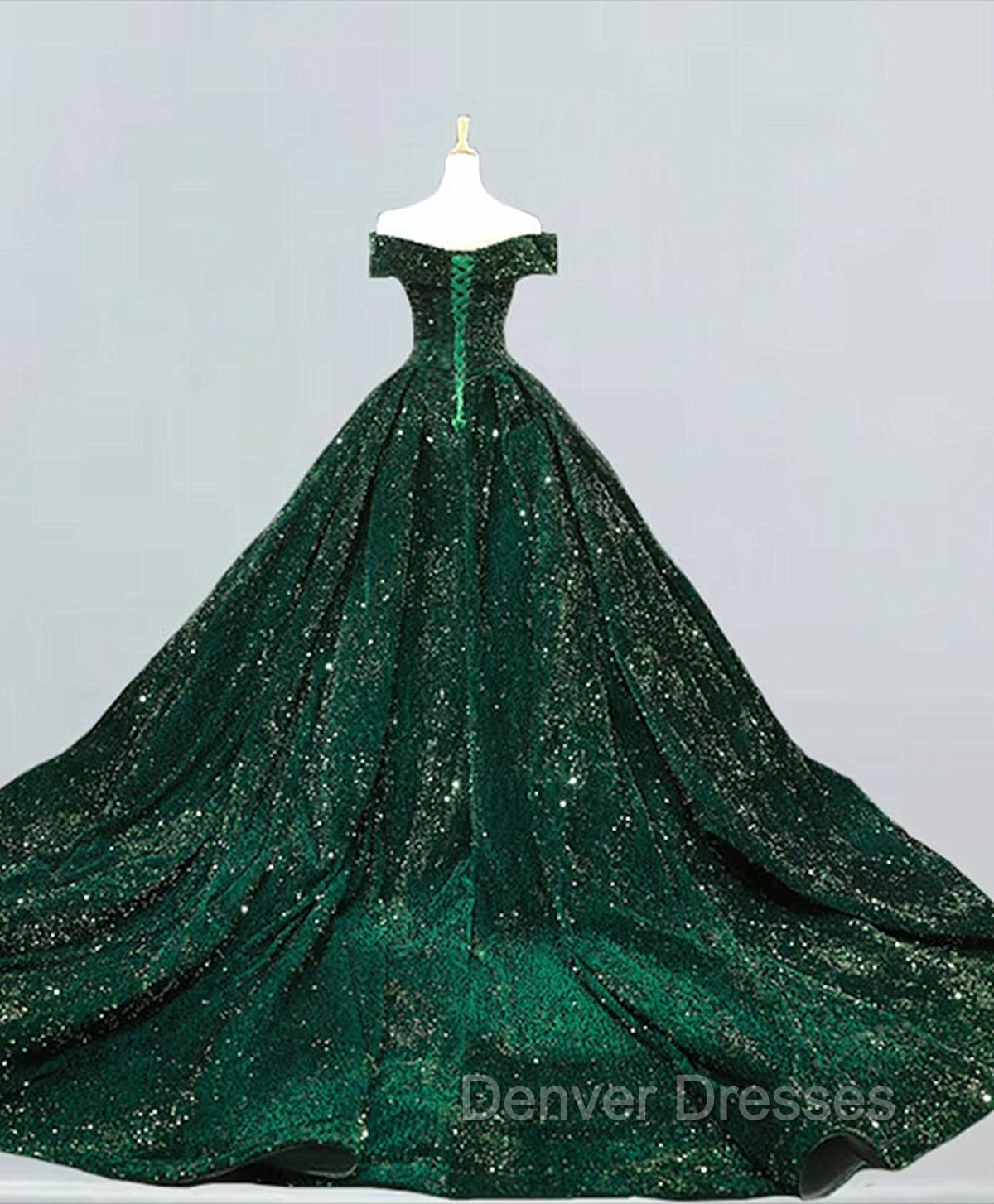 Dark Green Sequins Off Shoulder Ball Gown Sweet 16 Dress, Dark Green Prom Dress