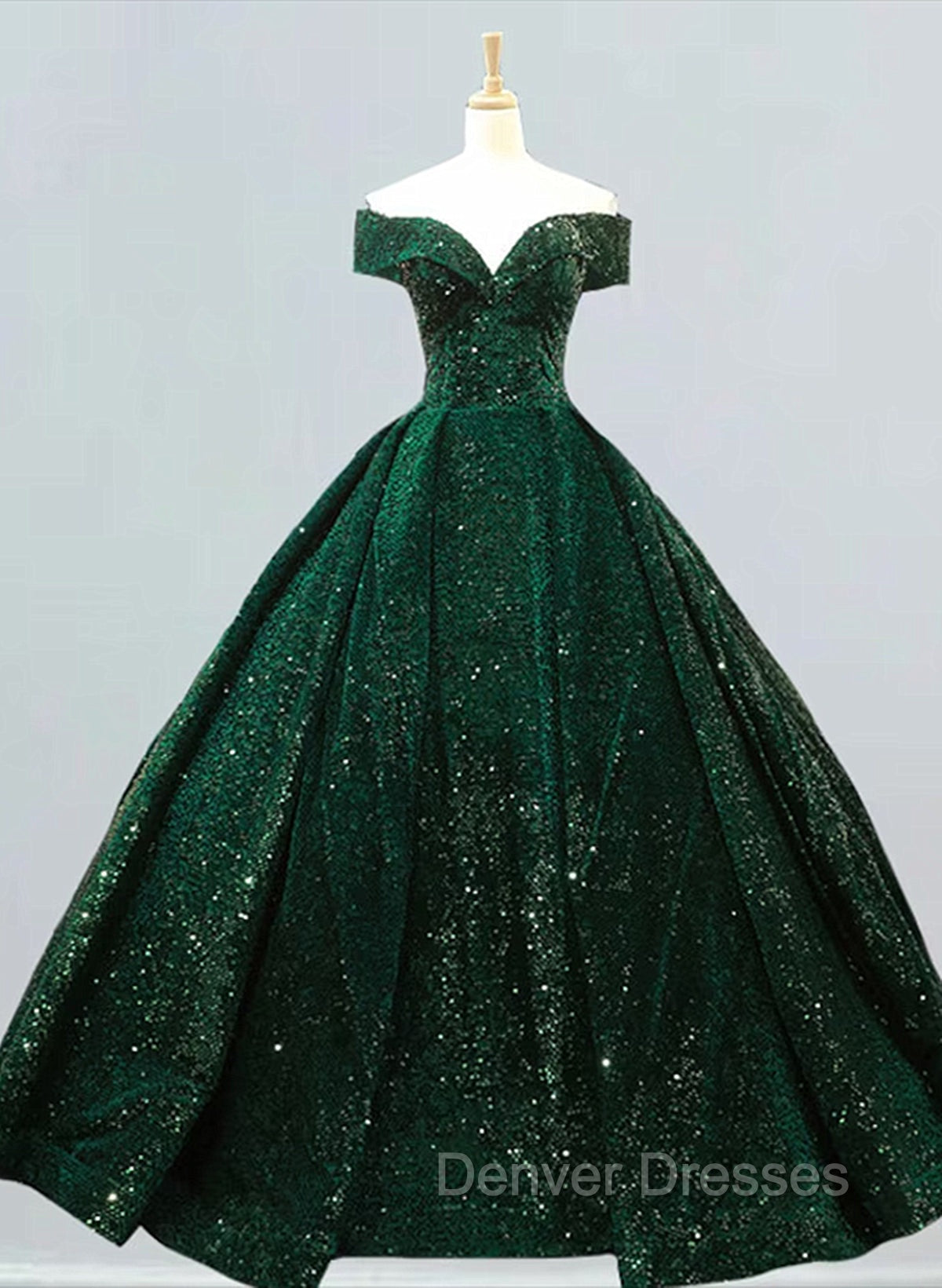 Dark Green Sequins Off Shoulder Ball Gown Sweet 16 Dress, Dark Green Prom Dress Main image