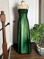 Dark Green Straps A-Line Tulle Prom Dress, Green Satin Beaded Lace Party Dress