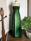 Dark Green Straps A-Line Tulle Prom Dress, Green Satin Beaded Lace Party Dress