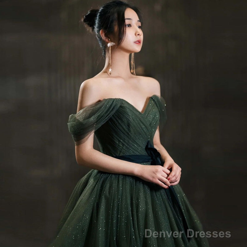 Dark Green Sweetheart Off Shoulder Long Formal Gown, Green Sweet 16 Dresses Secondary image