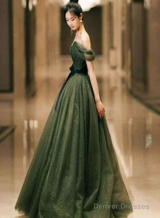 Dark Green Sweetheart Off Shoulder Long Formal Gown, Green Sweet 16 Dresses Main image