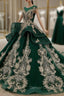 Dark Green Tulle Appliques Beading Cap Sleeve Backless Wedding Dress