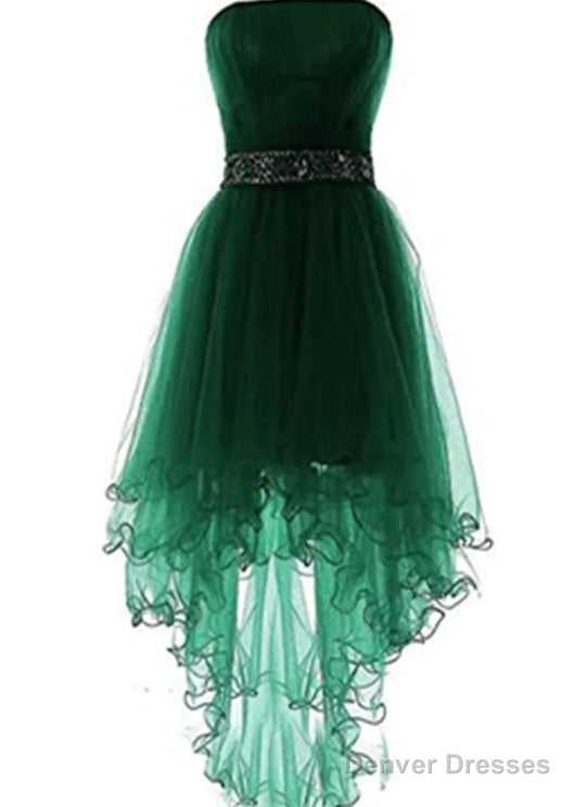 Dark Green Tulle High Low Party Dress, Green Tulle Formal Dress Homecoming Dress Main image