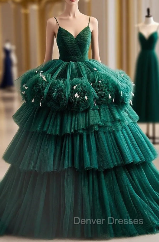 Dark Green Tulle Pleats Tiers Quinceanera Dress Main image