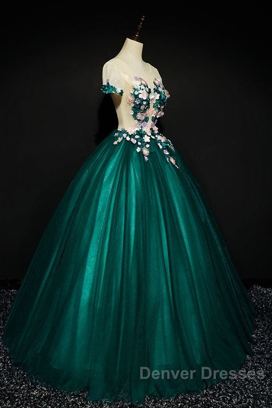 Dark Green Tulle Round Neckline Ball Gown Formal Dress, Quinceanera Dress Secondary image