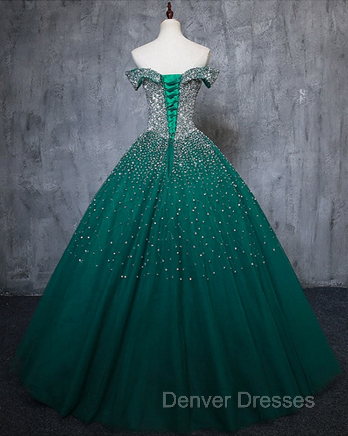 Dark Green Tulle Sweetheart Sparkle Party Dress, Sweet 16 Dress