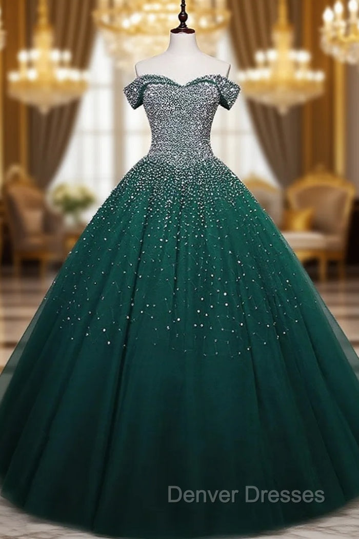 Dark Green Tulle Sweetheart Sparkle Party Dress, Sweet 16 Dress Main image