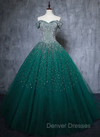 Dark Green Tulle Sweetheart Sparkle Party Dress, Sweet 16 Dress