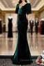 Dark Green Velvet Mermaid Slit V-neckline Formal Dress Party Dress, Long Evening Dress