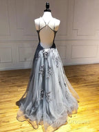 Dark Grey Halter Backless Tulle with Lace Party Dress A-line Grey Formal Dress prom Dress shops
