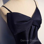 Dark Navy Blue Long Satin Prom Dress, Dark Navy Blue Long Formal Evening Dress