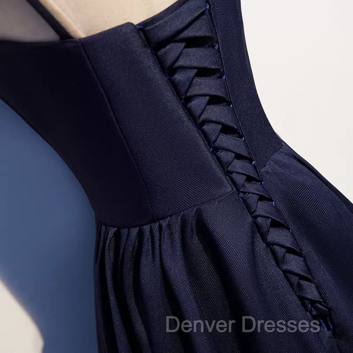 Dark Navy Blue Long Satin Prom Dress, Dark Navy Blue Long Formal Evening Dress