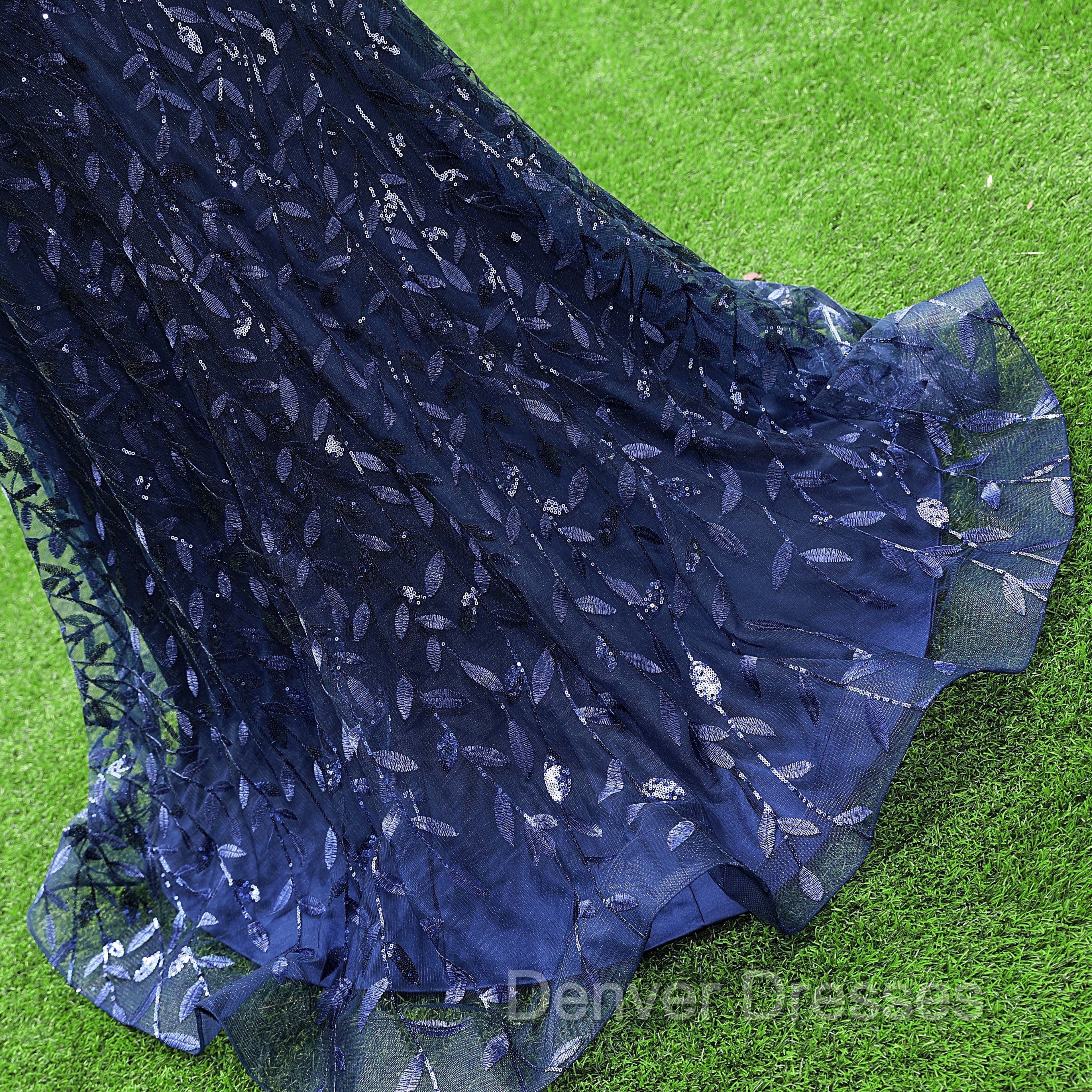 Dark Navy Blue Prom Dress Long Sequins Mermaid Women Tulle Evening Dress Spaghetti Straps