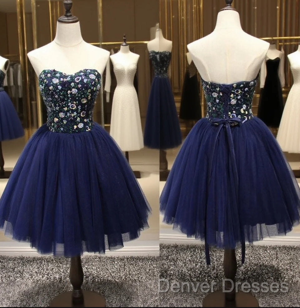 Dark Navy Blue Short Dress With Sequin Bodice For Juniors Homecoming Dress Main image