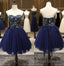 Dark Navy Blue Short Dress With Sequin Bodice For Juniors Homecoming Dress