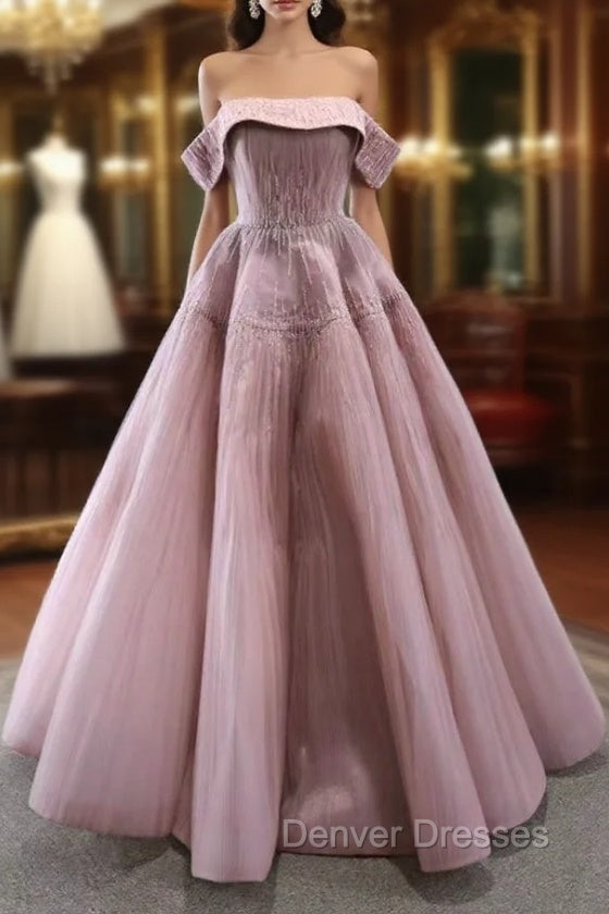 Dark Pink Tullle Strapless Pleats Beading Prom Dress Main image