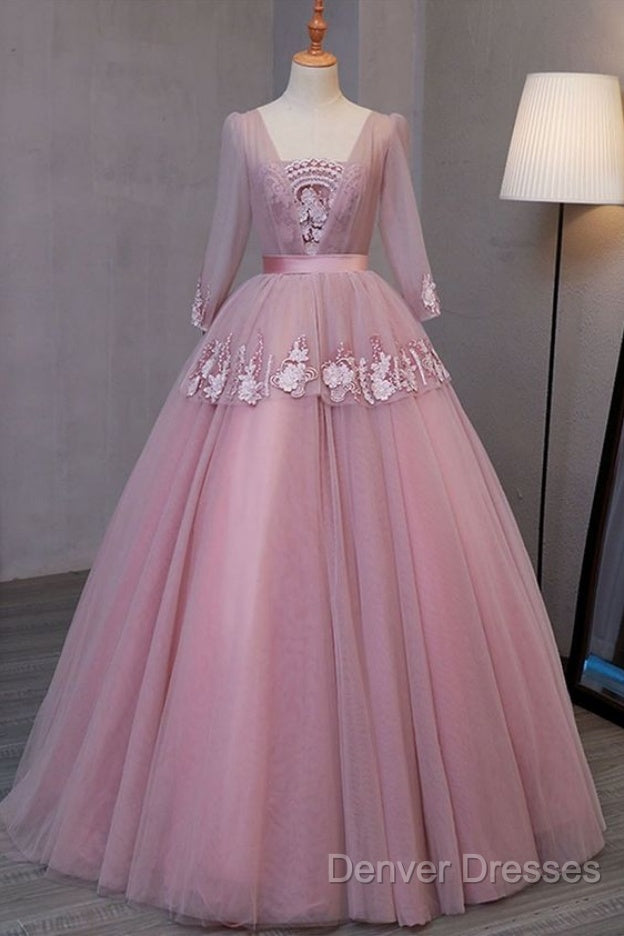 Dark Pink V-Neckline Ball Gown Lace Applique Sweet 16 Dress, Pink Prom Dress Party Dress Secondary image