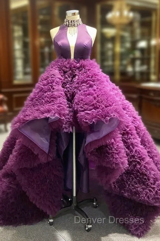 Dark Purple High Neck Crystal Prom Dress