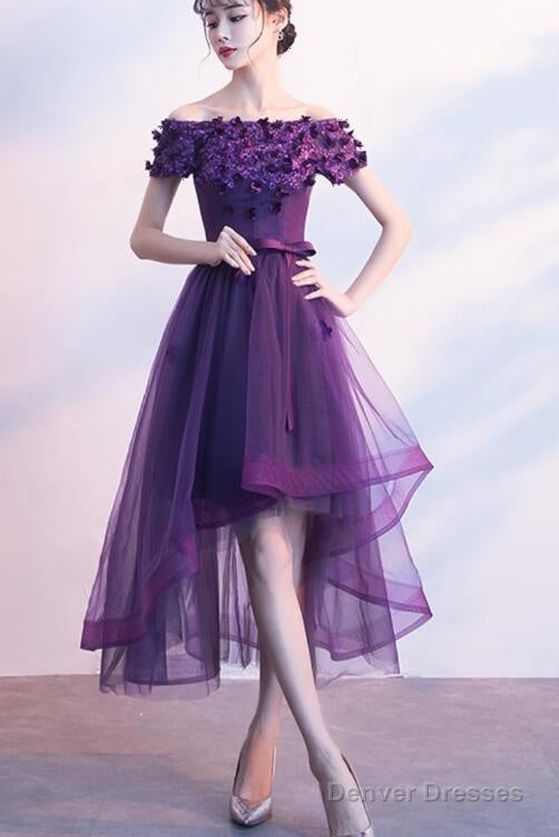 Dark Purple High Low New Party Dress, Purple Homecoming Dress Main image