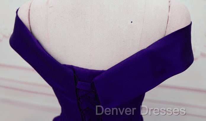 Dark Purple Off Shoulder Satin Long Formal Gown, Prom Dress Secondary image