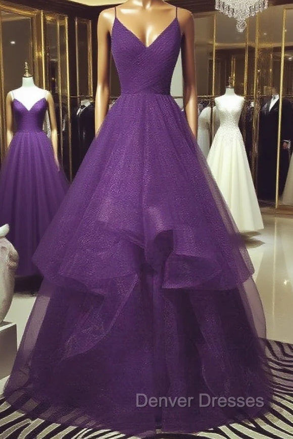 Dark Purple Tulle Layers Formal Gown, Purple Evening Party Dress Main image