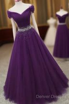 Dark Purple Tulle Long Prom Dress, Beautiful Junior Prom Dress