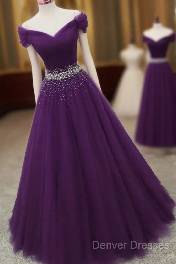 Dark Purple Tulle Long Prom Dress, Beautiful Junior Prom Dress