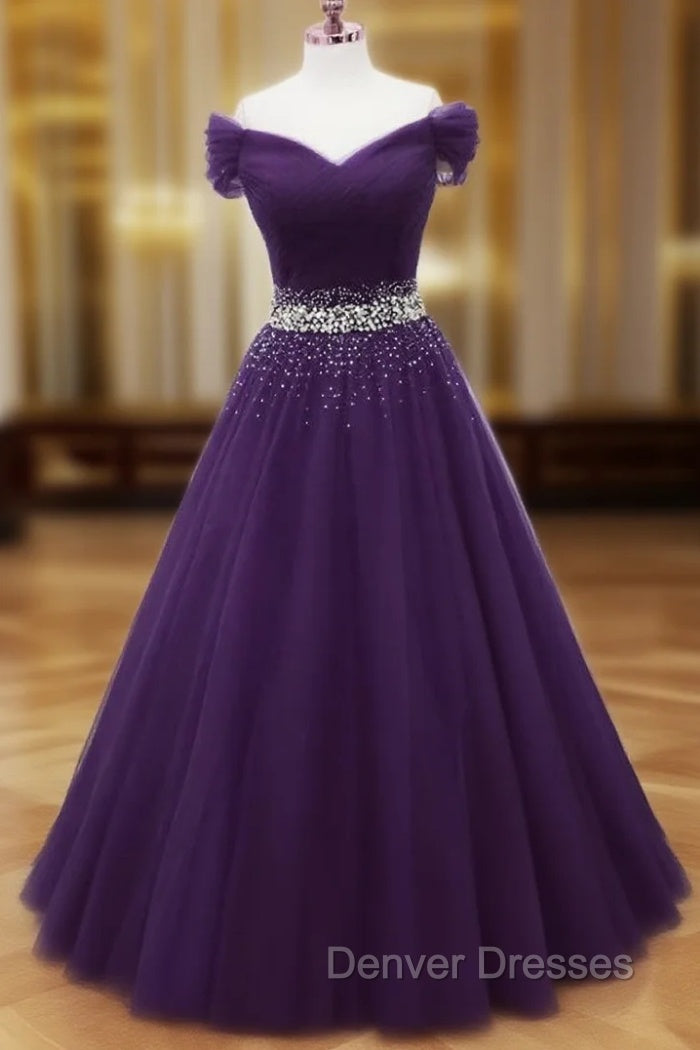 Dark Purple Tulle Long Prom Dress, Junior Prom Dress Main image