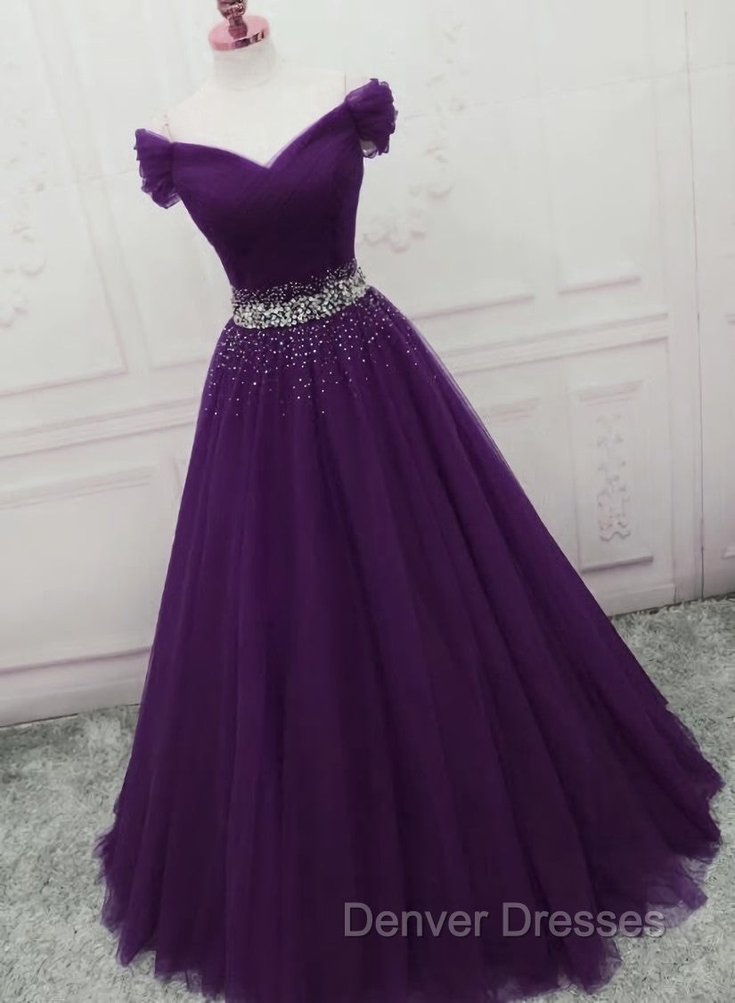 Dark Purple Tulle Long Prom Dress, Junior Prom Dress Secondary image