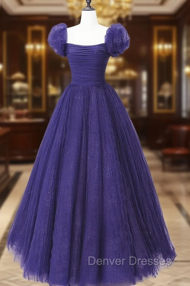 Dark Purple Tulle Scoop A-line Long Formal Dress, Dark Purple Evening Dress Prom Dress Main image
