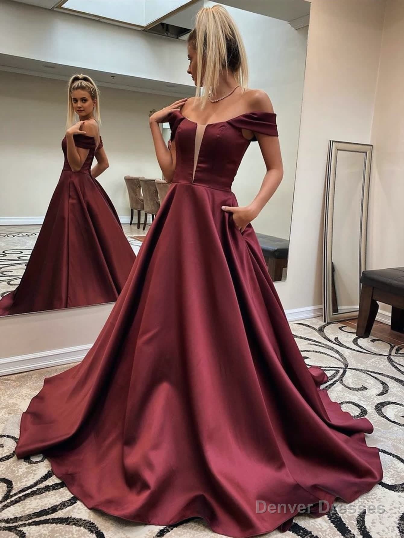 Dark Red A Line Off The Shoulder Long Prom Dress Main image