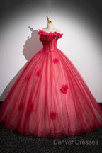Dark Red Beading Prom Dress With Corset, Off The Shoulder Short Sleeve Floor-Length Party Dress
