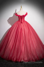 Dark Red Beading Prom Dress With Corset, Off The Shoulder Short Sleeve Floor-Length Party Dress